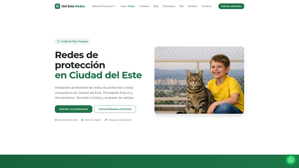 Captura de Del Este Redes de Protección, sitio de instalación de redes de protección y telas mosquiteras en Ciudad del Este, desarrollado por Lapacho
